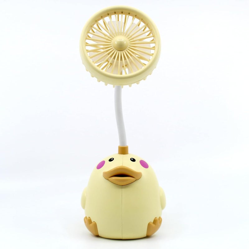 Ennotek Cute Duck Desk Fan with Pen Caddie – USB Plug‑In Table Fan with Strong Airflow & Small Backup Battery – Fun Office Desk Accessories for Home, School & Work (Yellow Duck) - Image 2